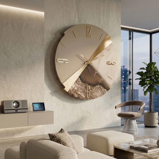 Orologio da parete 80 cm oro moderno legno resina effetto marmo marrone